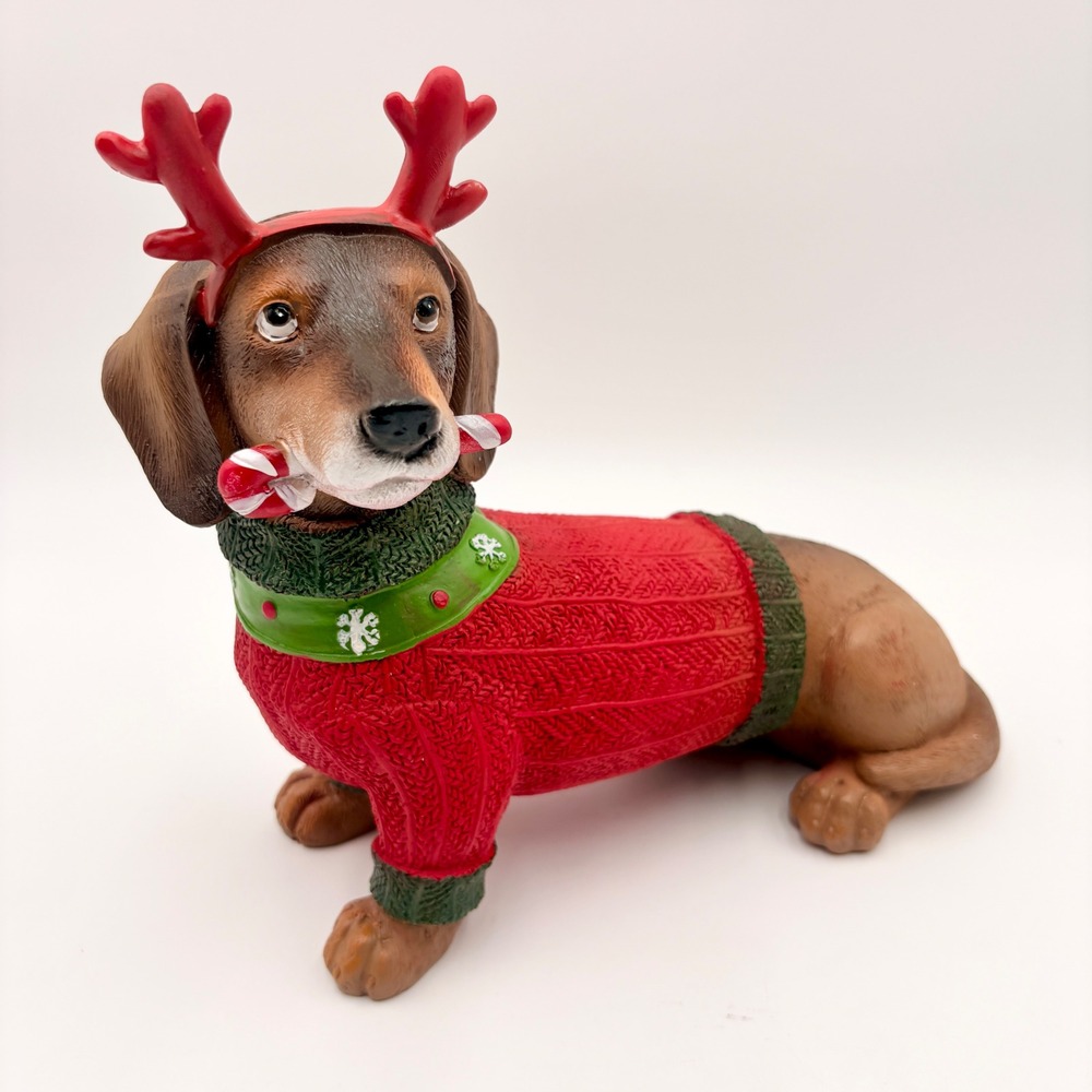 Humane Society Christmas Dachshund Figurine Reindeer Red Sweater Holiday Decor